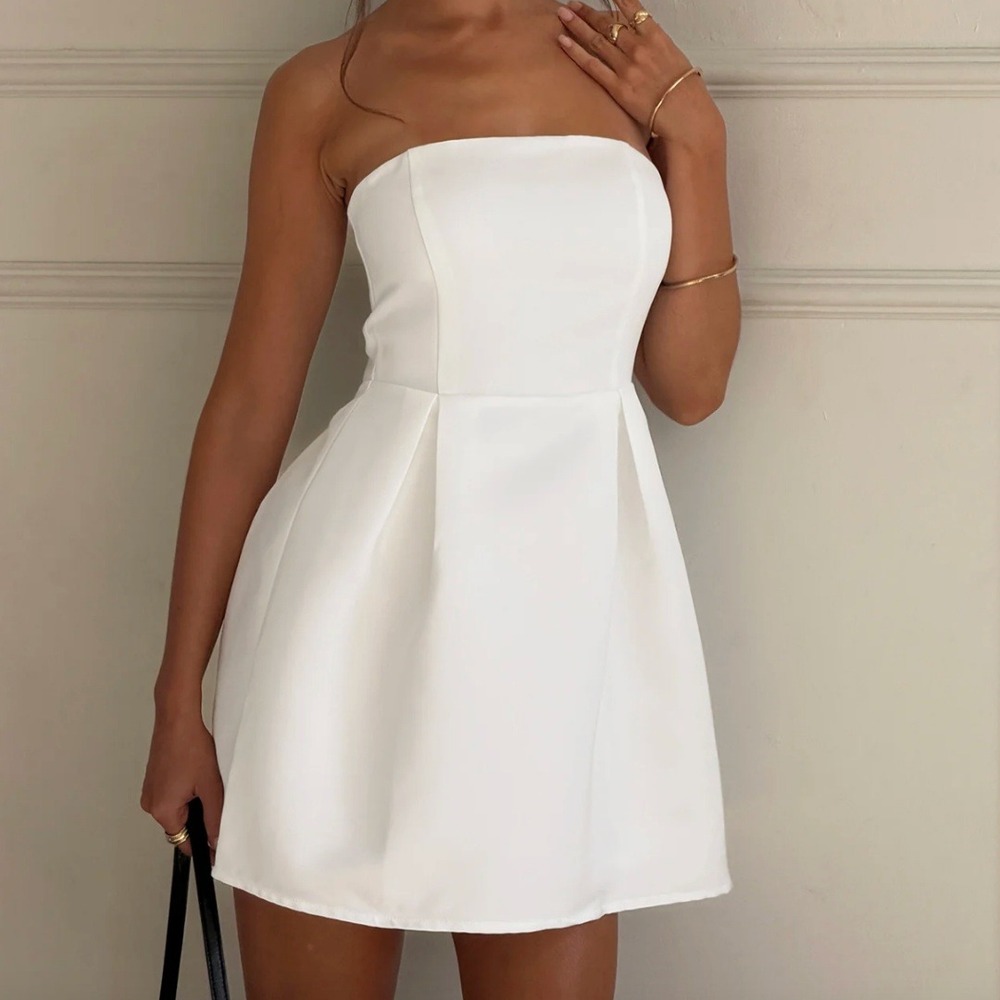 Princess Polly White Satin Strapless Cocktail Dress Size US 6